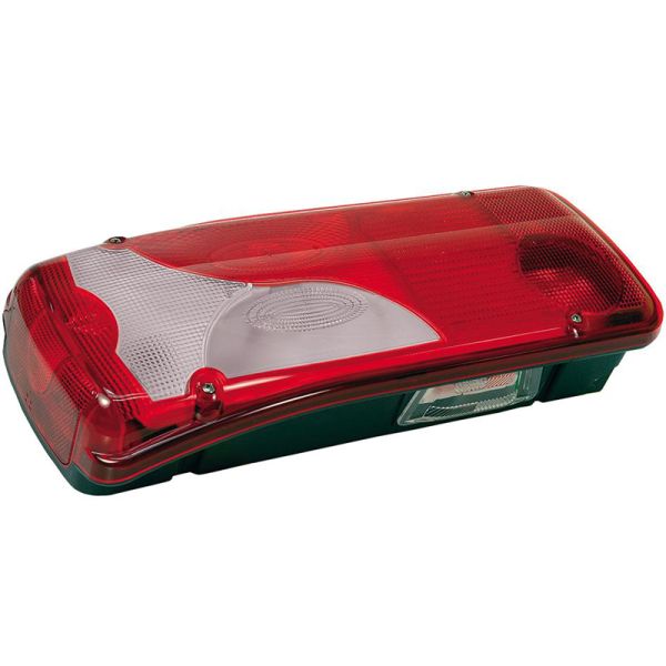 Lanterna traseira esquerda Vignal LC8 Iveco com luz de placa inferior e conector lateral HDSCS de 8 pinos.