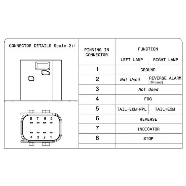 Conector Piloto trasero izquierdo Vignal LC8 Iveco con luz de matrícula inferior y conector lateral HDSCS 8 pin