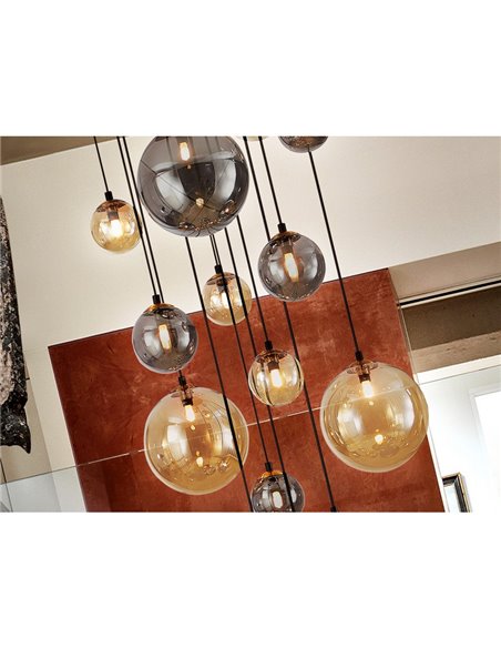 Luminária de teto pendente G9 DARK com 14 lâmpadas e cúpulas esféricas, altura máxima de 500 cm, IP20.