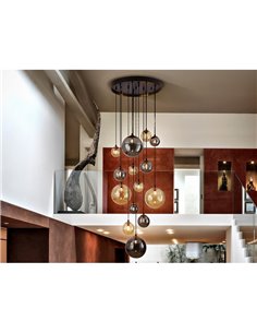 Luminária de teto pendente G9 DARK com 14 lâmpadas e cúpulas esféricas, altura máxima de 500 cm, IP20. 2