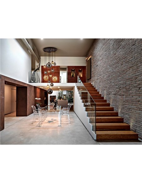 Luminária de teto pendente G9 DARK com 14 lâmpadas e cúpulas esféricas, altura máxima de 500 cm, IP20.