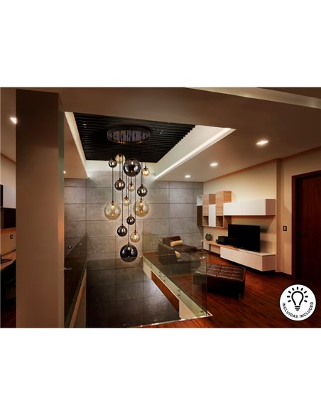Lámpara de techo colgante DARK 14xG9 tulipas esféricas, hasta 300cm altura IP20