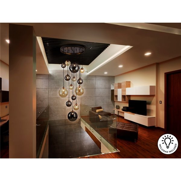 Luminária de teto pendente esférica DARK 14xG9, altura máxima de 300 cm, IP20