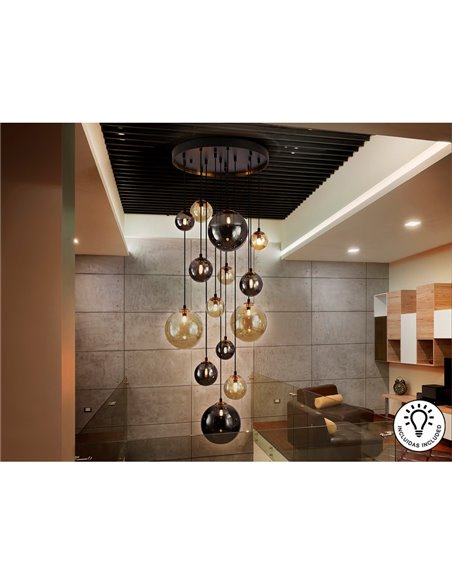 Luminária de teto pendente esférica DARK 14xG9, altura máxima de 300 cm, IP20