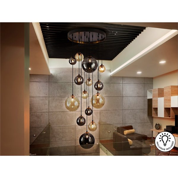 Lámpara de techo colgante DARK 14xG9 tulipas esféricas, hasta 300cm altura IP20