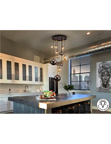 Suspension sphérique en cristal DARK 9xG9, jusqu'à 200 cm de hauteur, IP20