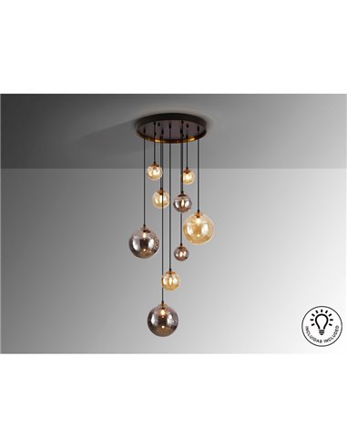 Lámpara colgante con esferas de cristal DARK 9xG9, hasta 200cm de altura IP20