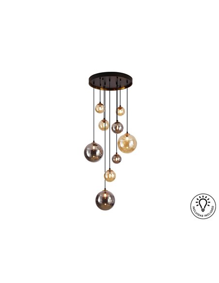 Luminária pendente esférica de cristal DARK 9xG9, até 200 cm de altura, IP20.