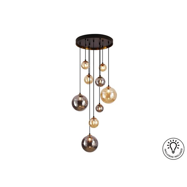 Suspension sphérique en cristal DARK 9xG9, jusqu'à 200 cm de hauteur, IP20