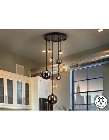 Luminária pendente esférica de cristal DARK 9xG9, até 200 cm de altura, IP20.