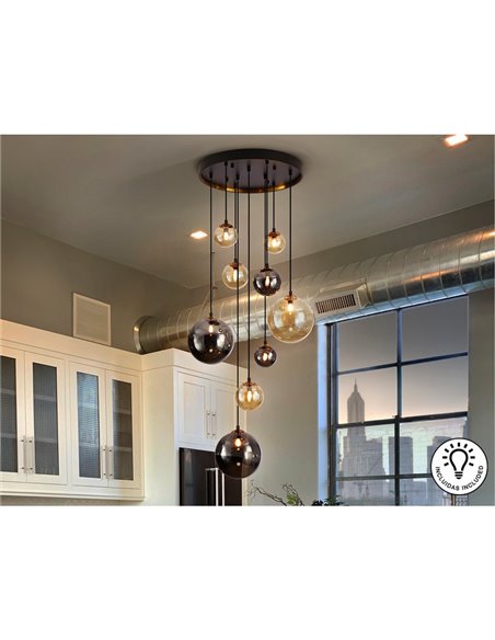 Lámpara colgante con esferas de cristal DARK 9xG9, hasta 200cm de altura IP20