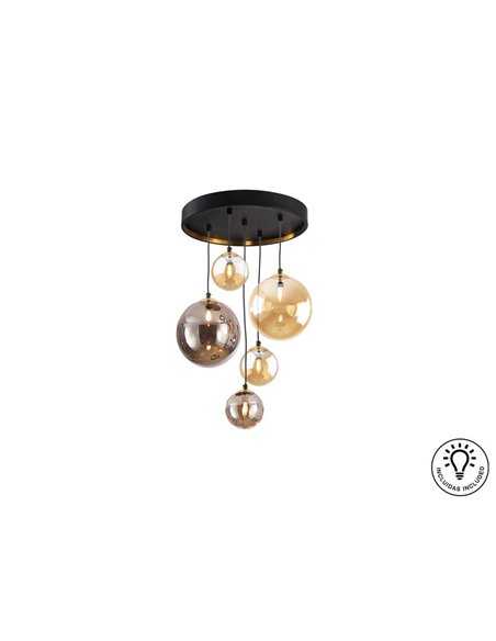 Plafonnier DARK 5xG9, jusqu'à 200 cm de hauteur, abat-jour sphériques IP20