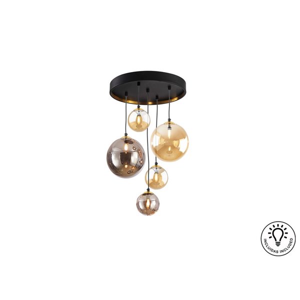 Luminária de teto DARK 5xG9, até 200 cm de altura, cúpulas esféricas IP20.