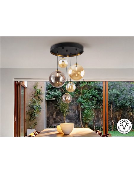 Lámpara de techo DARK 5xG9, hasta 200cm de altura, tulipas esféricas IP20
