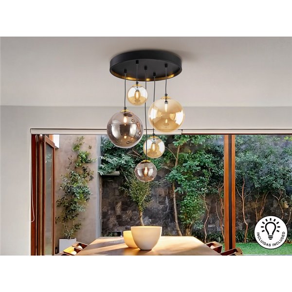 Luminária de teto DARK 5xG9, até 200 cm de altura, cúpulas esféricas IP20.