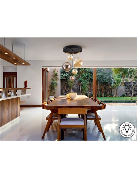 Plafonnier DARK 5xG9, jusqu'à 200 cm de hauteur, abat-jour sphériques IP20