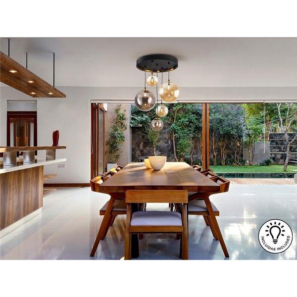 Lámpara de techo DARK 5xG9, hasta 200cm de altura, tulipas esféricas IP20