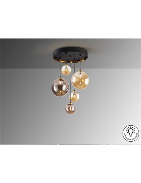 Luminária de teto DARK 5xG9, até 200 cm de altura, cúpulas esféricas IP20.