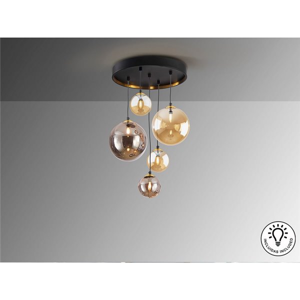 Luminária de teto DARK 5xG9, até 200 cm de altura, cúpulas esféricas IP20.