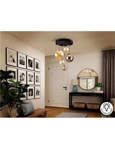 Lámpara de techo DARK 5xG9, hasta 200cm de altura, tulipas esféricas IP20