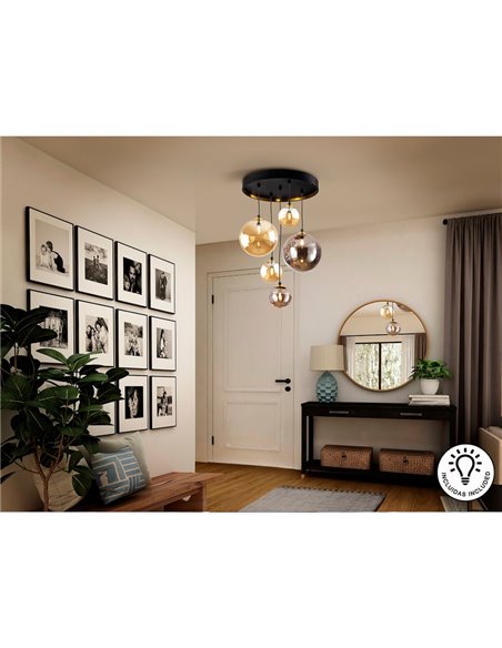 Lámpara de techo DARK 5xG9, hasta 200cm de altura, tulipas esféricas IP20