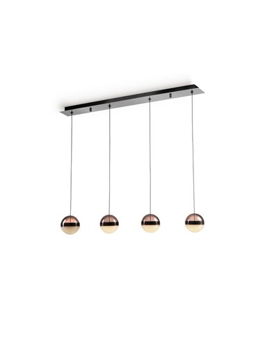 Luminária de teto ORBES LED, 4 lâmpadas dimerizáveis, cúpulas em cromo preto, 29W 3000K 1304Lm