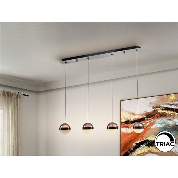 Lámpara de techo LED ORBES 4 luces dimmables, tulipas cromo negro, 29W 3000K 1304Lm