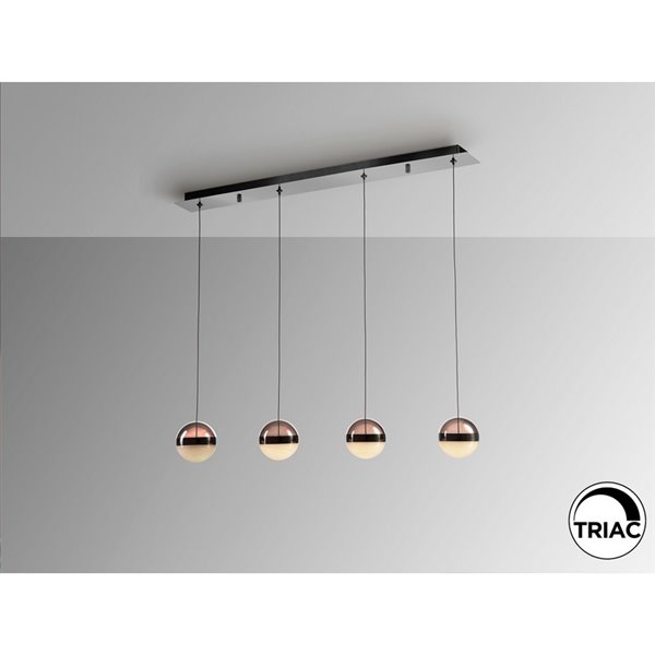 Plafonnier LED ORBES, 4 spots à intensité variable, abat-jour chromés noirs, 29 W, 3000 K, 1304 lm