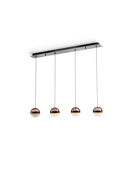 Luminária de teto ORBES LED, 4 lâmpadas dimerizáveis, cúpulas em cromo preto, 29W 3000K 1304Lm