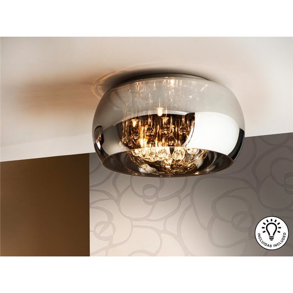 Plafón de techo decorativo LED ARGOS Ø40cm 5xG9 6W 3000K, cristal espejado y lágrimas IP20