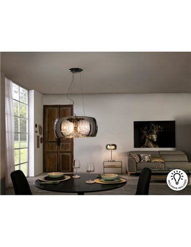 Luminária pendente ARGOS Ø50 cm em vidro espelhado com detalhes em forma de lágrima, 6 lâmpadas LED G9 de 6W