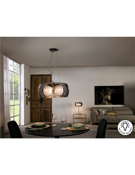 Suspension ARGOS Ø50 cm en verre miroir avec motif en forme de larme, 6 ampoules LED G9 6 W
