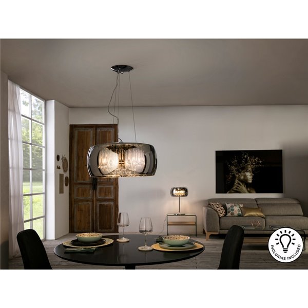 Suspension ARGOS Ø50 cm en verre miroir avec motif en forme de larme, 6 ampoules LED G9 6 W