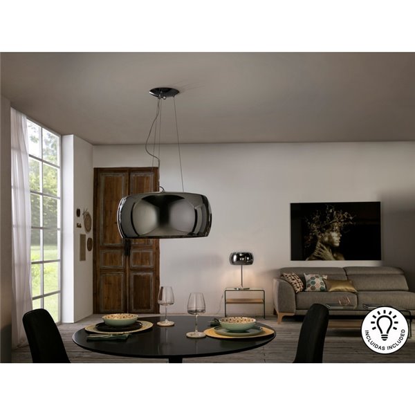 Suspension ARGOS Ø50 cm en verre miroir avec motif en forme de larme, 6 ampoules LED G9 6 W