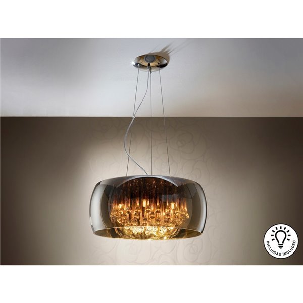Suspension ARGOS Ø50 cm en verre miroir avec motif en forme de larme, 6 ampoules LED G9 6 W