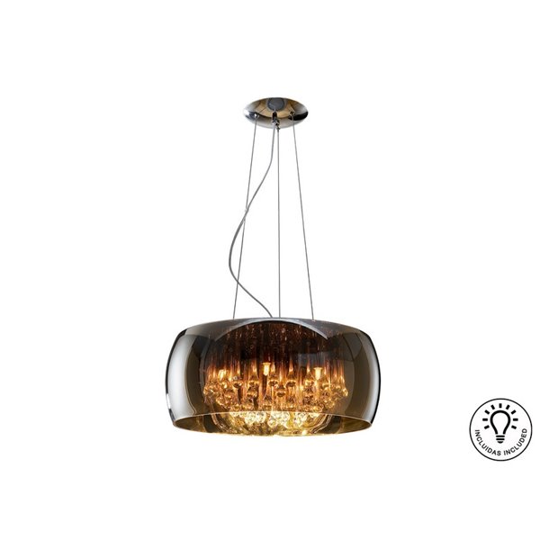 Luminária pendente ARGOS Ø50 cm em vidro espelhado com detalhes em forma de lágrima, 6 lâmpadas LED G9 de 6W