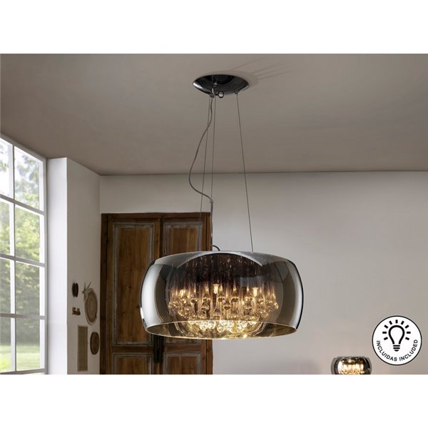 Suspension ARGOS Ø50 cm en verre miroir avec motif en forme de larme, 6 ampoules LED G9 6 W