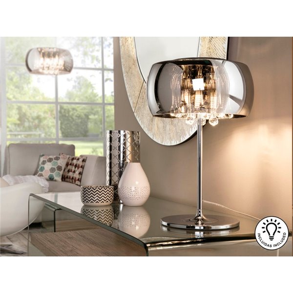 Lampe de table ARGOS Ø28 cm en verre miroir avec motif en forme de larme, 3 ampoules LED G9 6 W