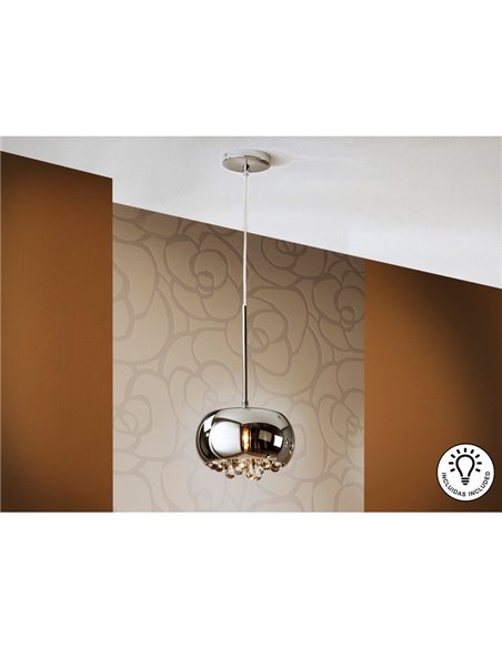 Luminária pendente ARGOS, 1 lâmpada, Ø22 cm, vidro espelhado com detalhes em forma de lágrima, 1 LED G9