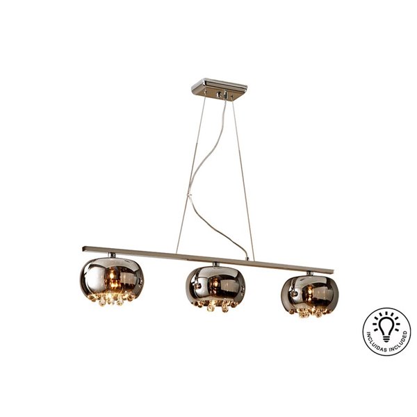Lámpara lineal ARGOS 3 luces cristal espejado con lágrimas, 3xG9 LED