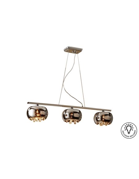 Luminária linear ARGOS com 3 lâmpadas, vidro espelhado com detalhes em forma de lágrima, 3 LEDs G9.