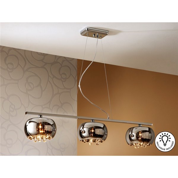 Lampe linéaire ARGOS à 3 ampoules, verre miroir à motif goutte d'eau, 3 LED G9