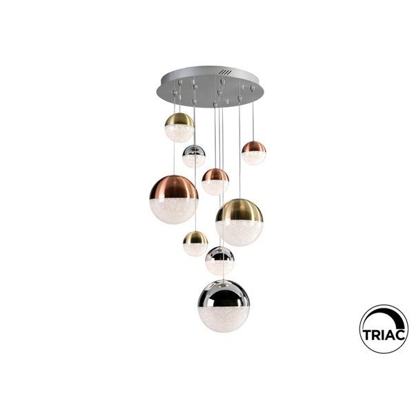 Plafonnier LED SPHERE, 9 LED, Ø 50 cm, dimmable, 54 W, 3000 K, 3780 lm, chromé