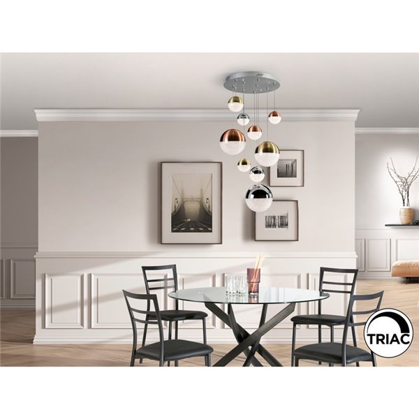 Lámpara de techo LED SPHERE 9 luces Ø50cm regulable 54W 3000K 3780lm Cromo