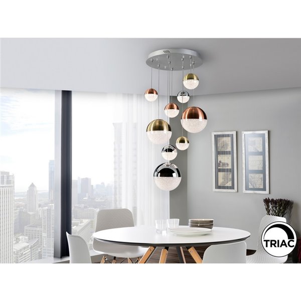 Plafonnier LED SPHERE, 9 LED, Ø 50 cm, dimmable, 54 W, 3000 K, 3780 lm, chromé