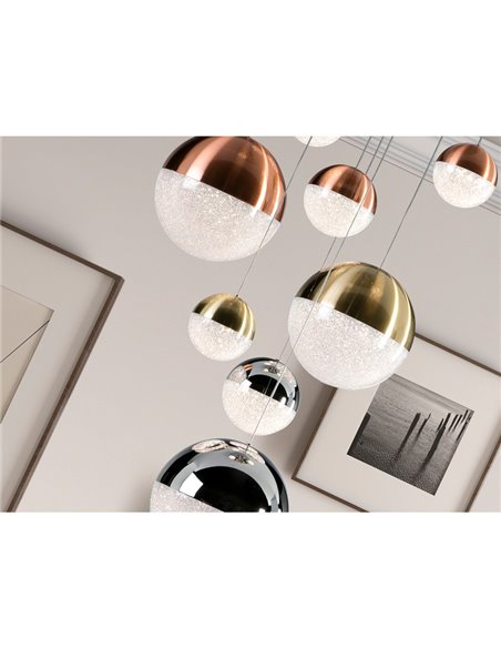 Luminária de teto LED SPHERE, 9 lâmpadas, Ø50cm, dimerizável, 54W, 3000K, 3780lm, cromada