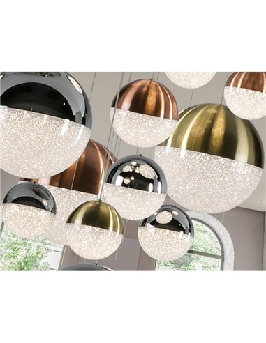 Luminária LED SPHERE com 14 lâmpadas, Ø60cm, 78,6W, 5502lm, 3000K, altura 500cm, dimerizável por aplicativo.