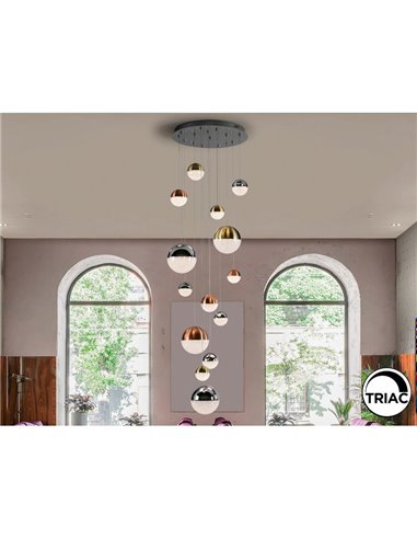 Lampe LED SPHERE 14 LED Ø60cm 78,6W 5502LM 3000K hauteur 500cm, intensité variable via application