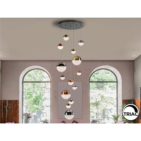 Lámpara LED SPHERE 14 luces Ø60cm 78.6W 5502Lm 3000K altura 500cm dimmable App