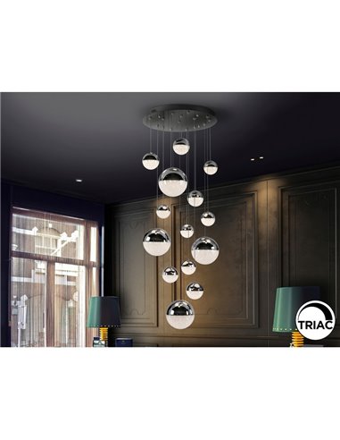 Lámpara de techo LED SPHERE 14 luces tulipas cromo, 78,6W 3000K 5502Lm Ø60cm regulable